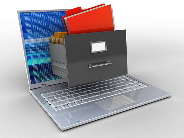 istock laptop with digital screen and archive 639673226