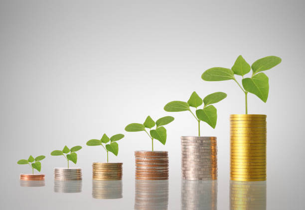 istock Coins graph stock market 639673804