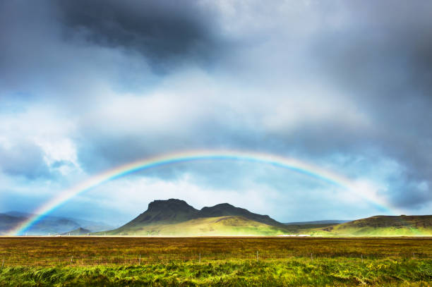 istock Rainbow over the mountains, South Iceland. 639674146