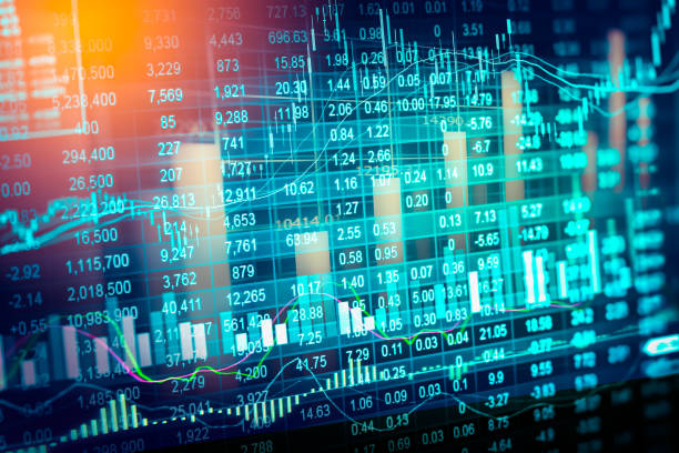 istock Stock market indicator and financial data view from LED. Double 639678378