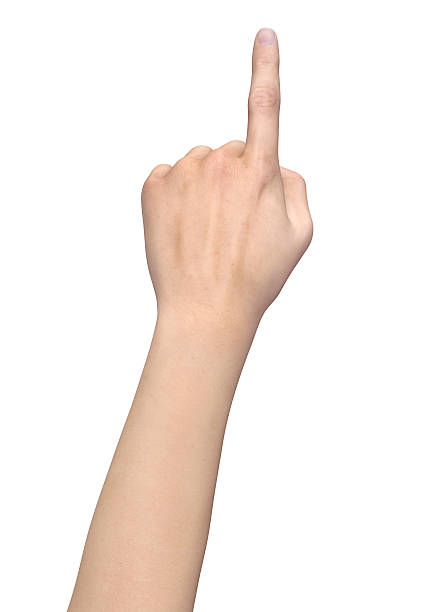 Hand showing one finger on white background stock photo