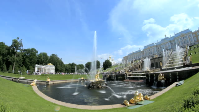 Famous Great Cascade, Samson and the Lion fountain in Peterhof, Saint Petersburg, Russia