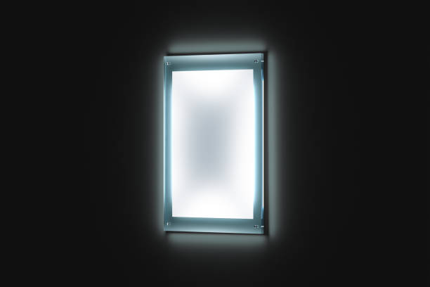 istock Blank white a3 poster mockup, illuminated glass holder 639681350