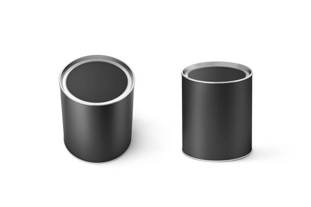 istock Blank black round can mockup set, isolated, 3d rendering. 639681446
