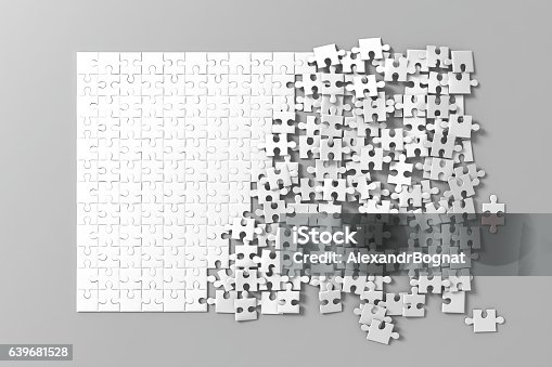 istock Blank white unfinished puzzles game mockup, connecting together, 639681528