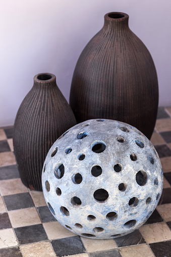 Decorative stone lamp with round holes