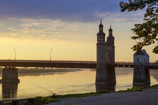 Queen Louise bridge across Neman river, road and pedestrian border crossing point on Lithuanian-Russian state boundary. Historical landmark on waterfront of city Sovetsk, former Tilsit in East Prussia. Kaliningrad oblast, Russia