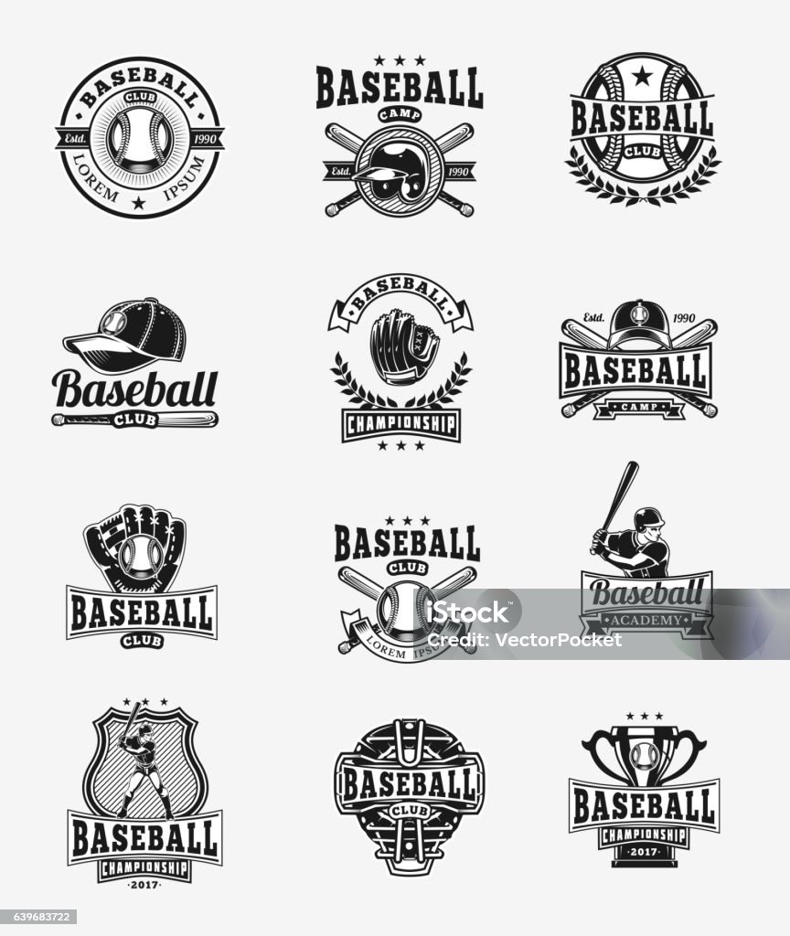 Vector set of colored baseball badges, stickers, emblems Vector set of colored baseball badges, stickers, emblems isolated on white Baseball - Ball stock vector