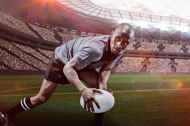 istock Composite image of sportsman playing rugby with 3d 639687962