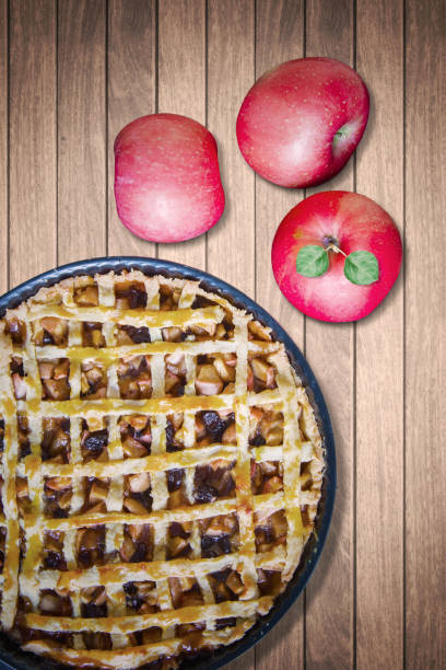 istock Pie and apple fruit on wooden table 639692426