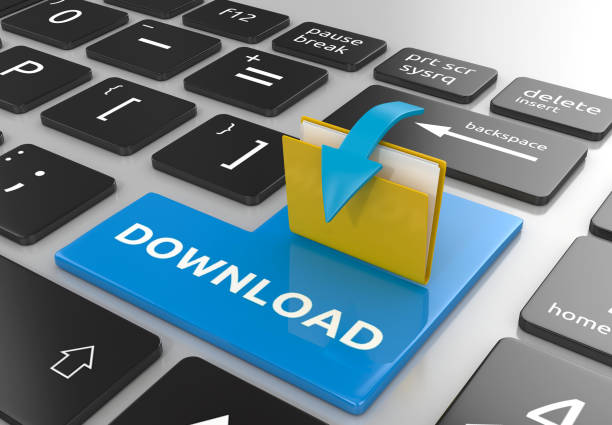istock 3d render of download folder on the computer keyboard. 639694764