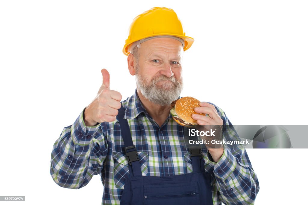 Leckerer Hamburger zum Mittagessen - Lizenzfrei Bauarbeiter Stock-Foto