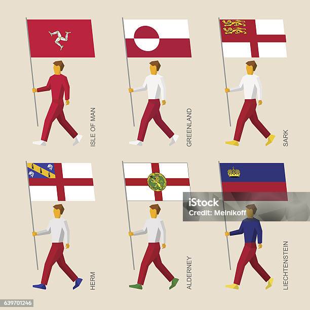 Set Of Simple Flat People With Flags Of Countries Stock Illustration - Download Image Now - Adult, Art, Art And Craft