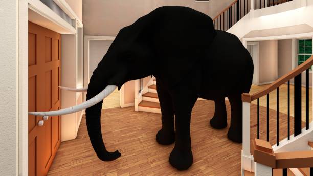istock Elephant in the living room 3d rendering 639702372