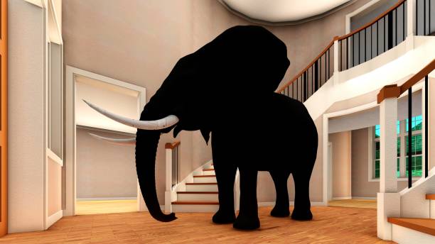 istock Elephant in the living room 3d rendering 639702454