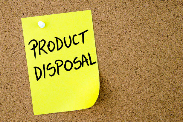 istock Product Disposal text written on yellow paper note 639702786