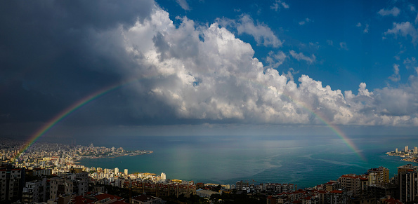 A beautiful rainbow over Jounieh bay, Lebanon.