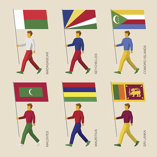 Vector illustration of Set of people with flags of countries in Indian ocean