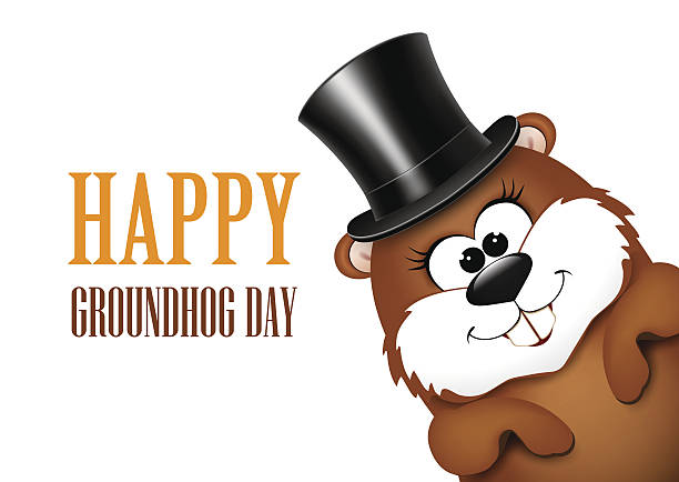 ilustraciones, imágenes clip art, dibujos animados e iconos de stock de marmota día tarjeta de felicitación con alegre marmota - groundhog