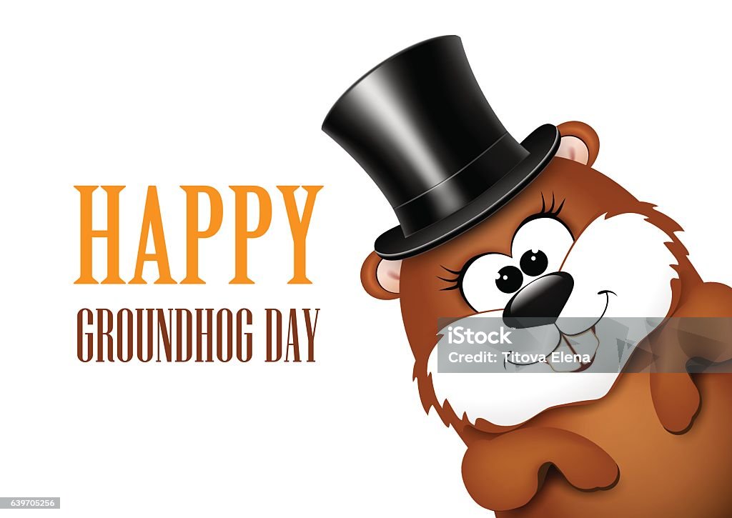 Groundhog Day greeting card with cheerful marmot - Royalty-free Groundhog Day - Tatil Vector Art