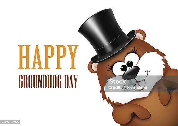 Groundhog Day Greeting Card With Cheerful Marmot Stok Vektör Sanatı & Groundhog Day - Tatil‘nin Daha Fazla Görseli - Groundhog Day - Tatil, Dağ Sıçanı, Bahar