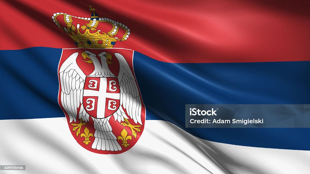 flag of Serbia Serbian flag with fabric structure Serbian Flag Stock Photo