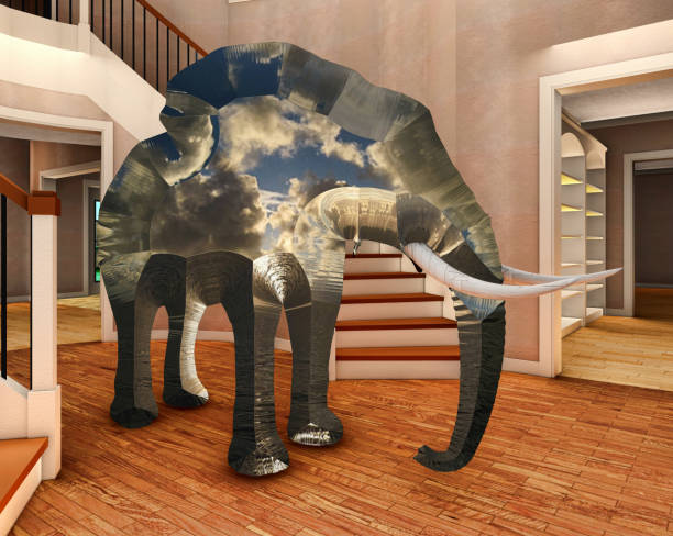 istock Elephant in the living room 3d rendering 639705494