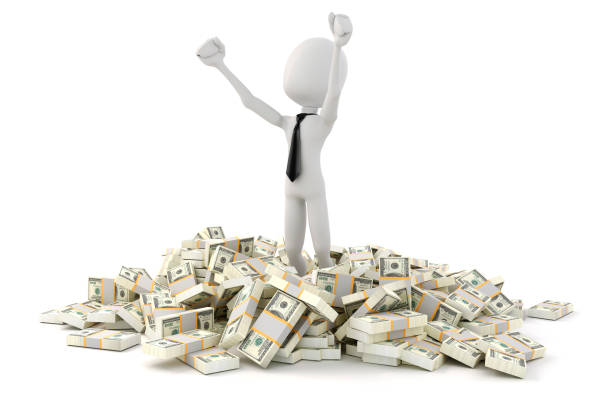 istock 3d man businessman standing on stack of money 639707204