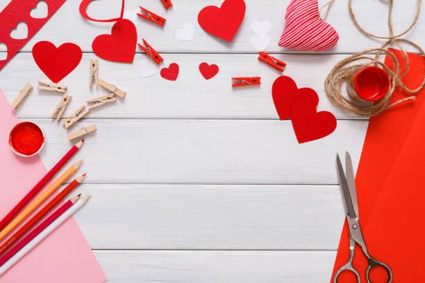 Valentine day handmade scrapbook background, cut and paste hearts card