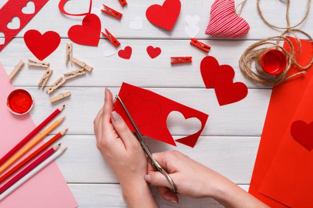 Valentine day handmade scrapbook background, cut and paste hearts card