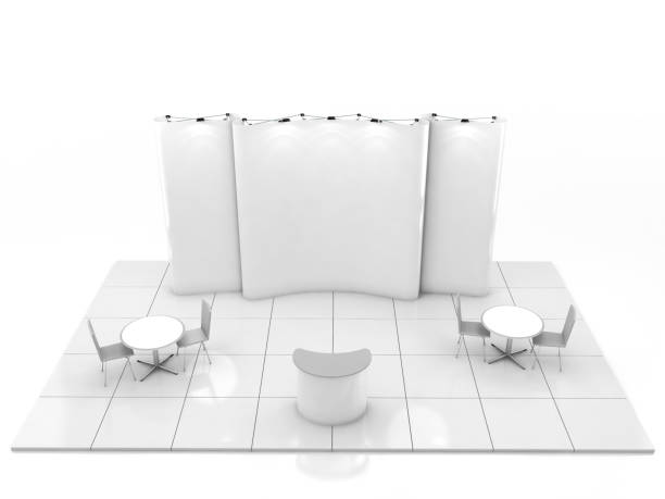 istock Blank creative exhibition stand design with color shapes. Booth template 639709852