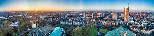 Essen, Germany - January 25, 2017: Sun is setting above the city of Essen