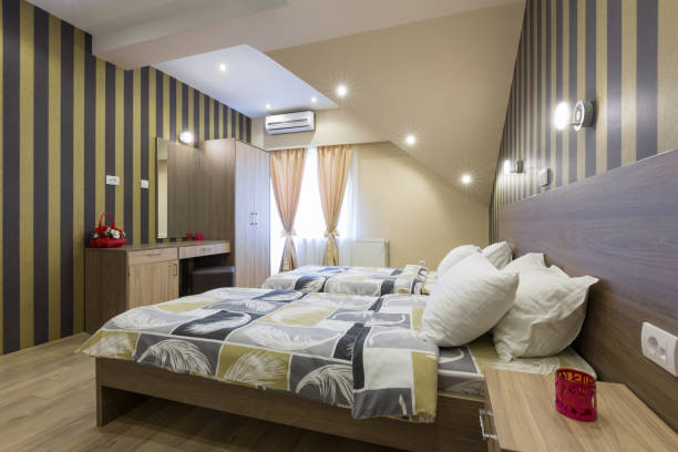 istock Interior of a new hotel double bed bedroom 639717296