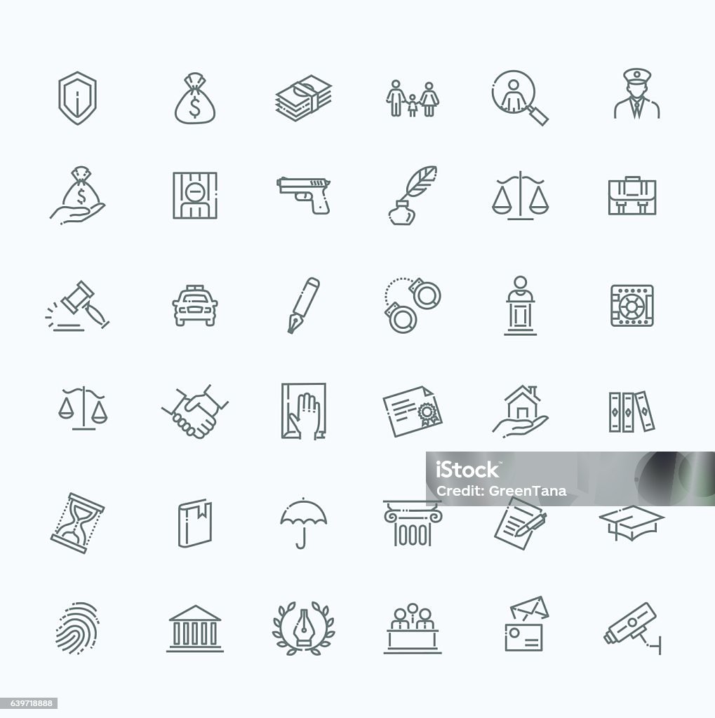 Legal, law and justice icon set Modern thin line icons of law and lawyer services. Icon Symbol stock vector