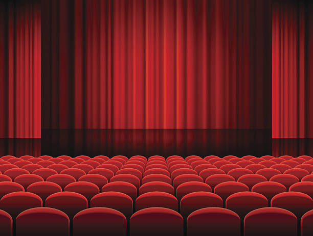 Vector Theather Hall with red Curtains Vector illustration of Rows of red velvet seats of a dark cinema or theater hall theather stock illustrations