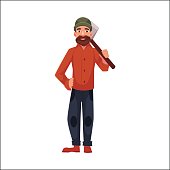 istock Lumberman, lumberjack, woodcutter standing and holding an axe 639721626