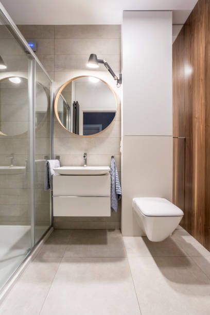 istock Grey bathroom with toilet 639721948