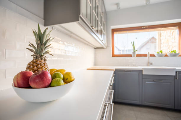 istock Kitchen with grey furniture 639721992