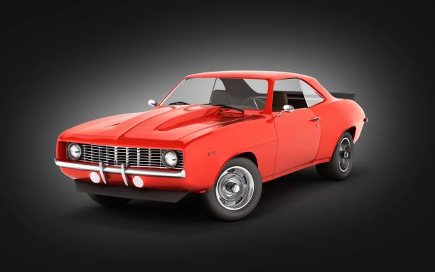 istock Muscle car perspective view on black gradient background 3d 639724546