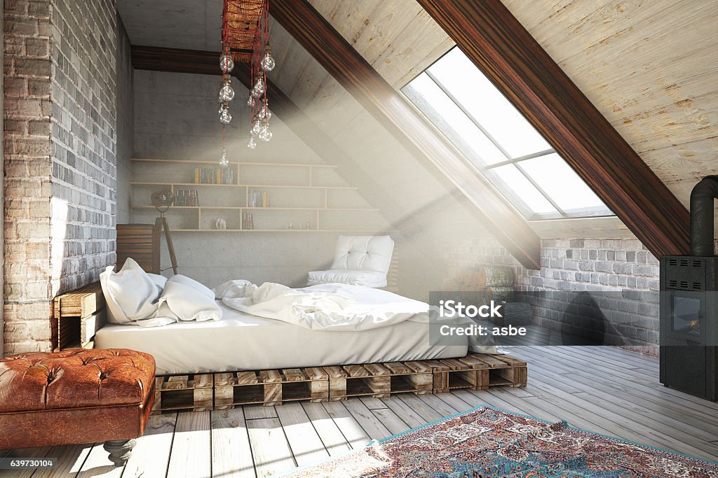 Attic Bedroom - Royalty-free Yatak odası Stok görsel