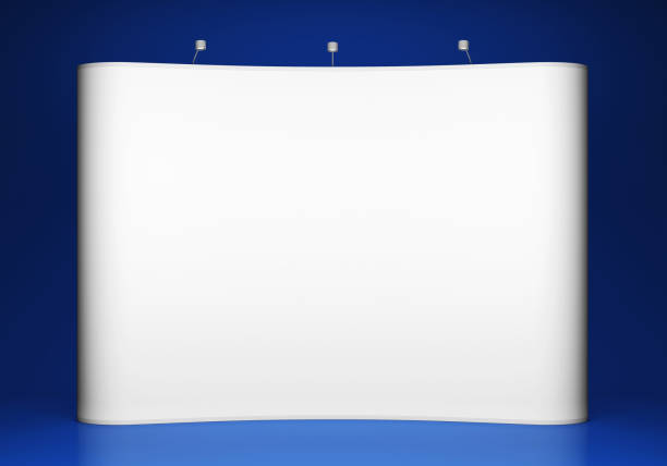istock Blank trade show booth on blue background 639733284