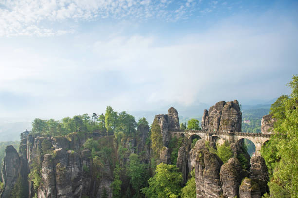 istock Bridge between rocks near Rathen, Germany, Europe (Sachsische Sc 639736636