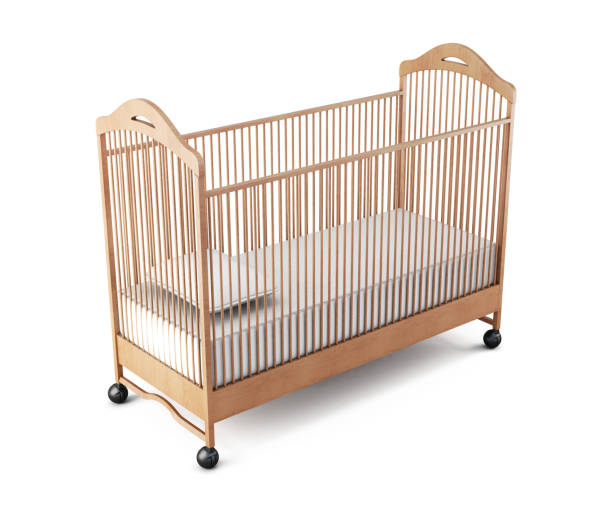istock Wooden crib baby isolated on white background. 3d rendering 639739646