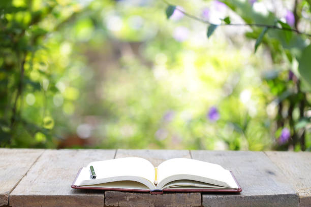 istock Notebook and pencil on wooden table 639740130