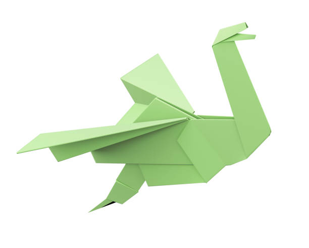 istock Green origami bird isolated on white background.  3d rendering 639743208