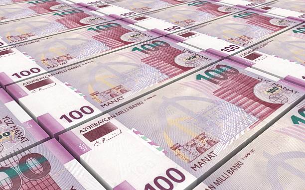 istock Azerbaijan manat bills stacks background. 639745456
