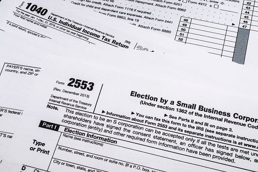 A shot of IRS Form 2553: Election by s Small Business Corporation. 