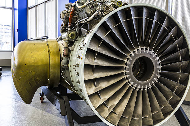 Exterior of a Rolls-Royce F402 Pegasus Jet Engine (a) Indianapolis, US - January 25, 2017: Exterior of a Rolls-Royce F402 Pegasus Jet Engine, used in the VSTOL AV-8B Harrier II a turbojet engine photos stock pictures, royalty-free photos & images