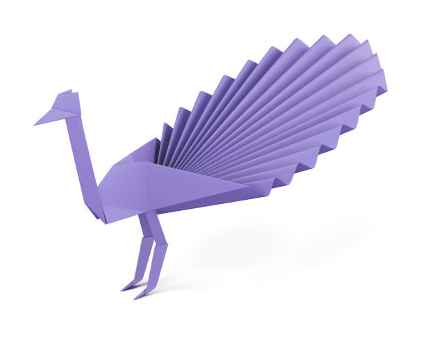 istock Lilac paper peacock origami isolated. 3d rendering 639747722