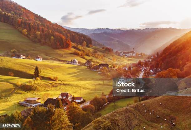 Scenic Panoramic View Of A Picturesque Mountain Valley In Autumn Stock Photo - Download Image Now